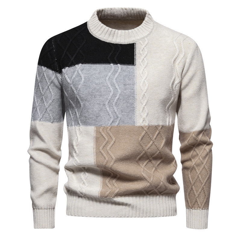Herren Strickpullover mit modernem Zopfmuster und buntem Blockdesign Aliams