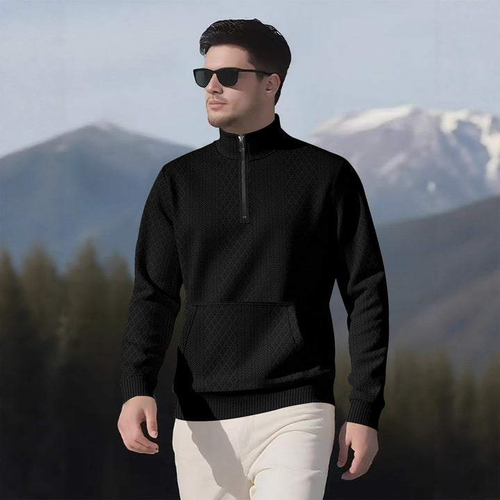 Herren Sweatpullover mit Stehkragen und praktischen Taschen Aliams