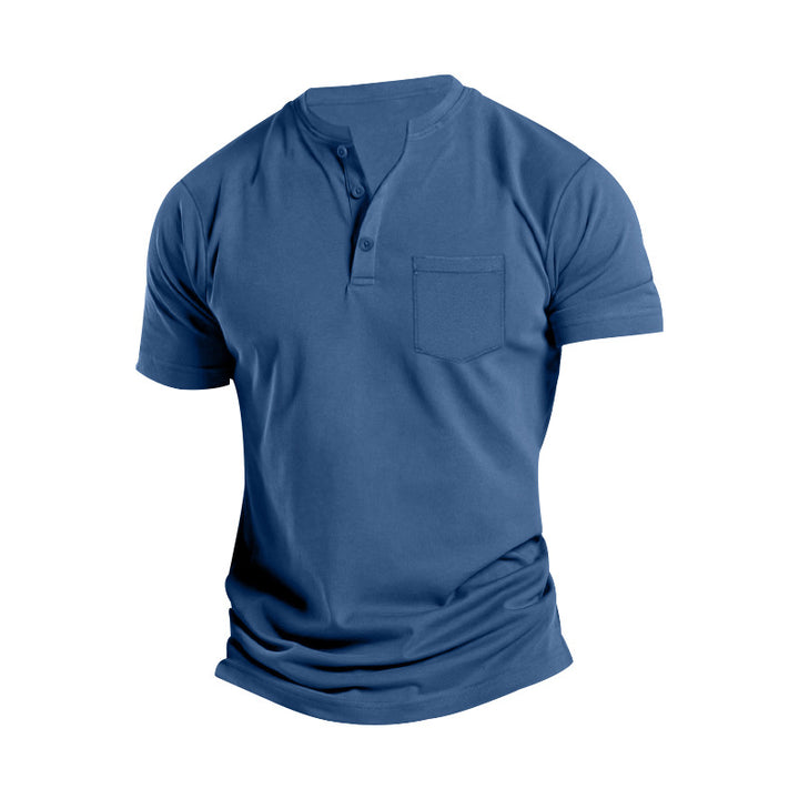 Herren Kurzarm-Henley-Shirt mit praktischer Brusttasche Aliams