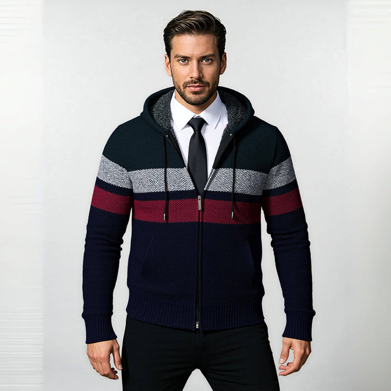 Herren stylische Strickjacke mit Kapuze und innovativem Design Aliams