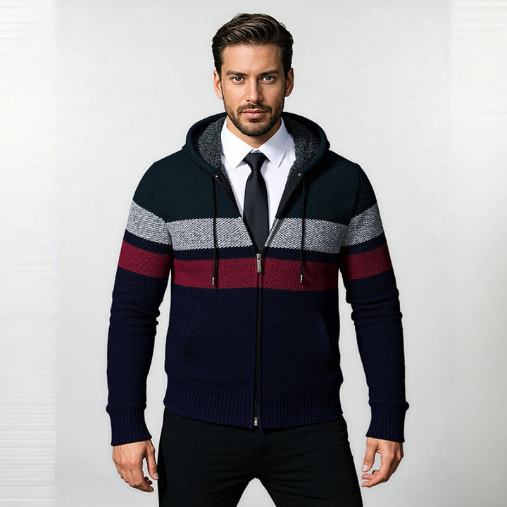 Herren stylische Strickjacke mit Kapuze und innovativem Design Aliams