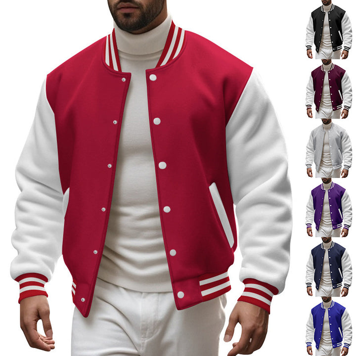 Herren Varsity-Jacke mit kontrastierenden Ärmeln und gestreiften Bündchen Aliams