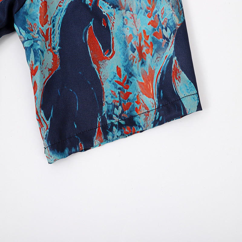 Herren Kurzarmhemd mit aufregendem Pferdemuster und luftiger Baumwollqualität Aliams