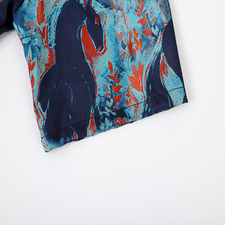 Herren Kurzarmhemd mit aufregendem Pferdemuster und luftiger Baumwollqualität Aliams