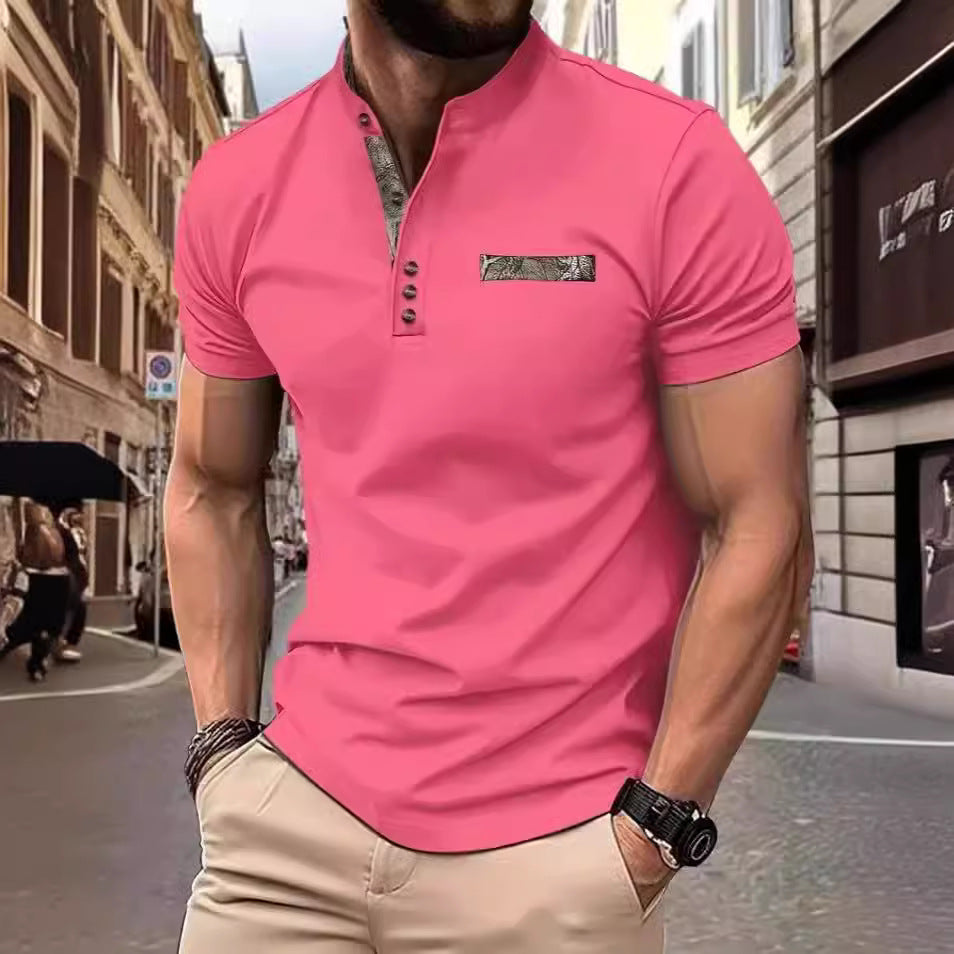 Herren Poloshirt mit modischem Stehkragen und eleganten Knöpfen Aliams