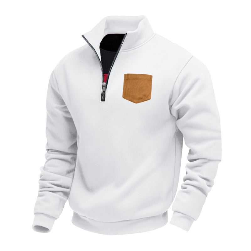 Herren eleganter Sweatpullover mit halbem Reißverschluss und praktischer Brusttasche Aliams