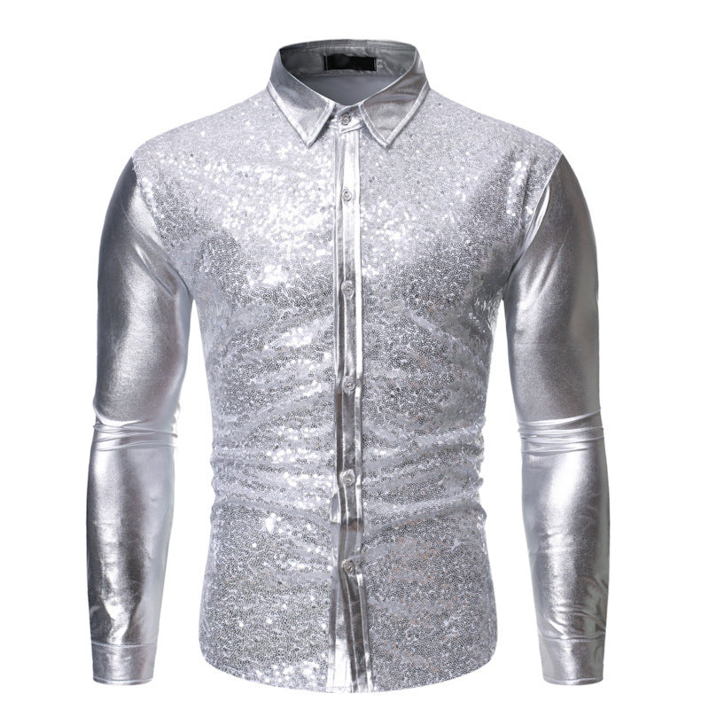 Herren Glitzernde Paillettenhemd mit modernem Slim-Fit-Schnitt Aliams