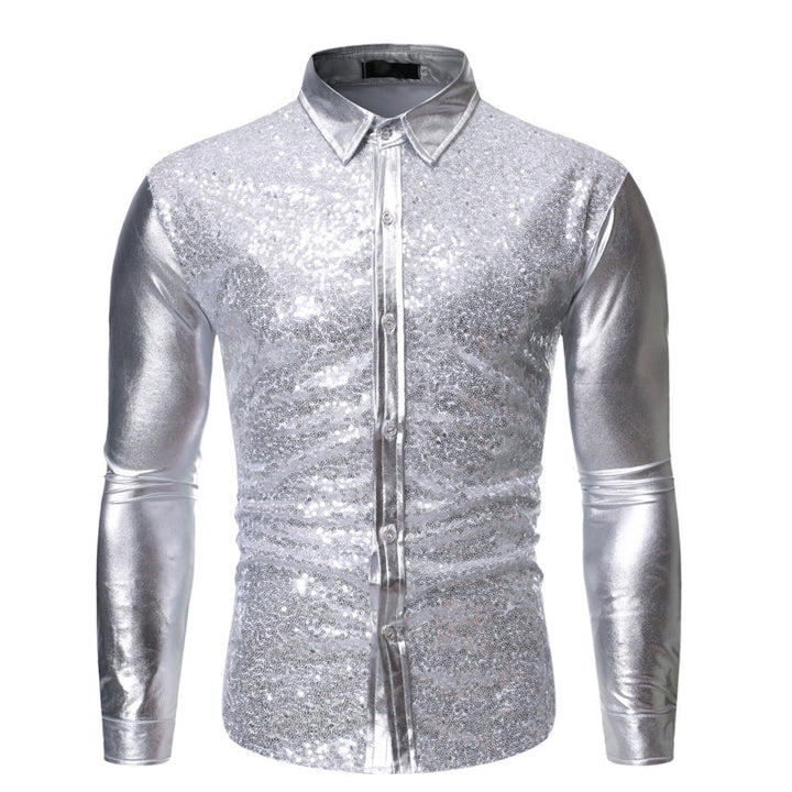 Herren Glitzernde Paillettenhemd mit modernem Slim-Fit-Schnitt Aliams