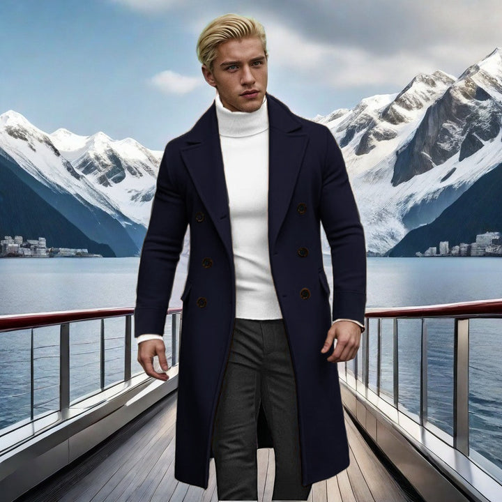 Herren eleganter doppelt-knopf Mantel mit hohem Kragen Aliams