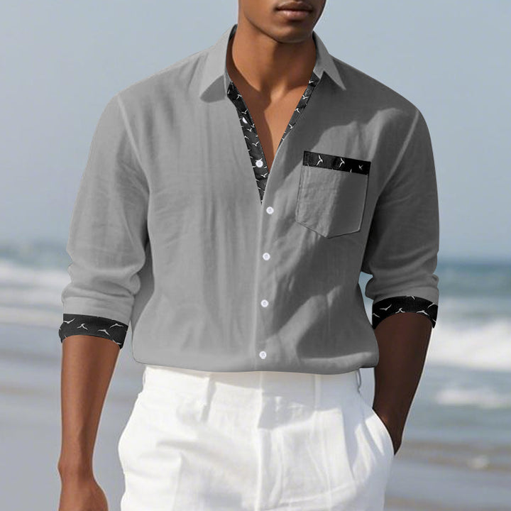 Herren Elegantes Langarmhemd mit Kontrastdetails und Brusttasche Aliams