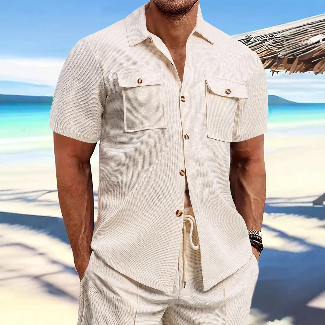 Herren Kurzarm-Hemd mit praktischen Brusttaschen und strukturiertem Design Aliams