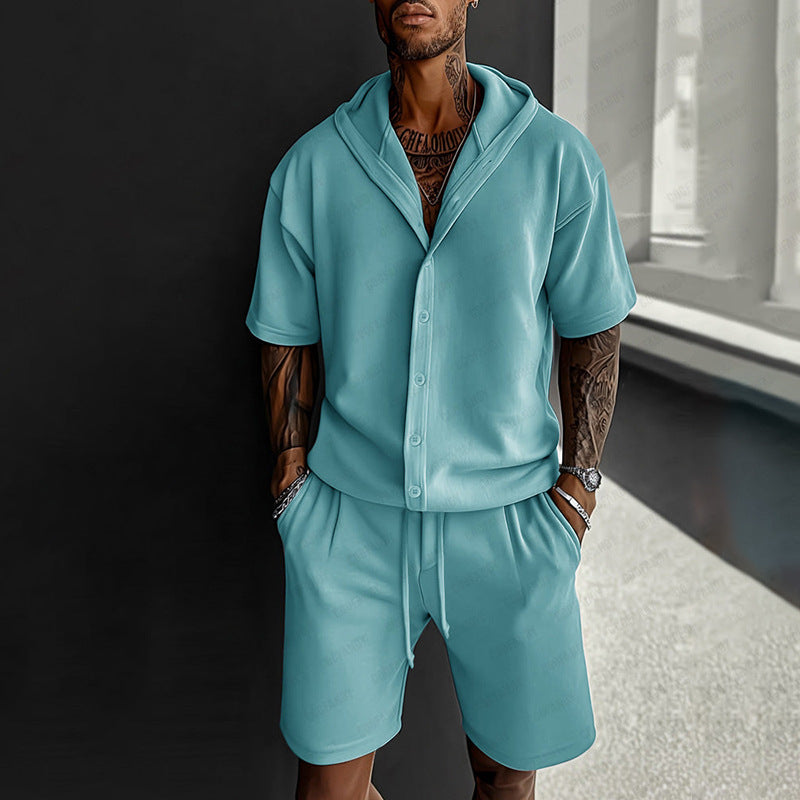 Herren komfortables Kurzarm-Set mit lässigem Hoodie und Shorts Aliams
