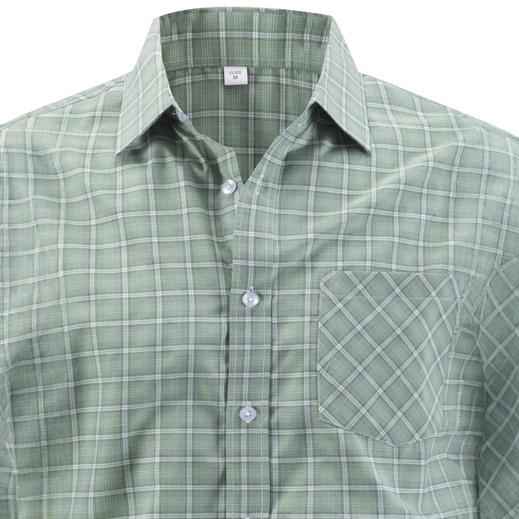 Herren elegantes Karomuster Langarmhemd Aliams