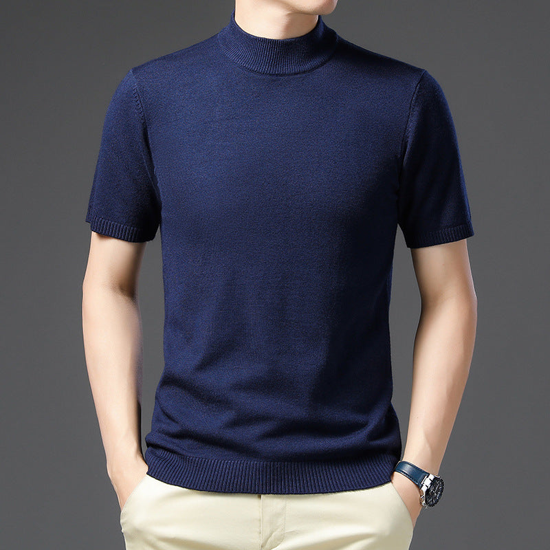 Herren elegantes Kurzarm-Pullover mit hochgeschlossenem Kragen Aliams