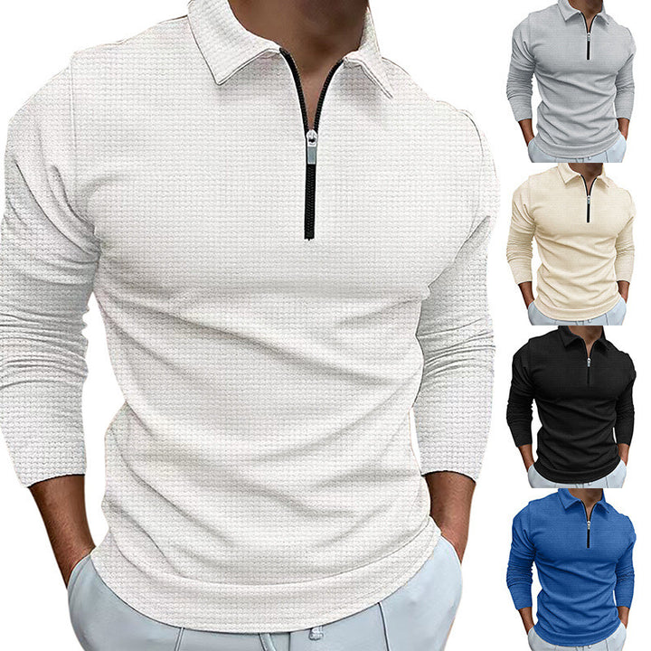 Herren Sportliches Langarm-Henley-Shirt mit Reißverschluss und strukturierter Oberfläche Aliams