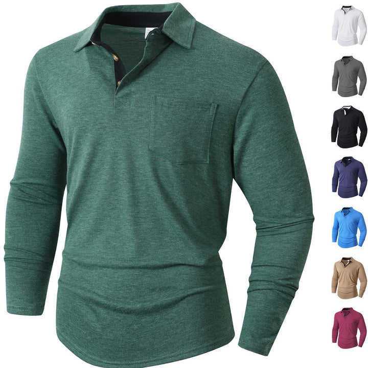 Herren elegantes Langarm Poloshirt mit modernem Kragen und leichtem Stretch Aliams
