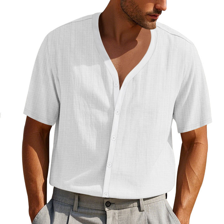 Herren Kurzarm-Henley-Hemd mit modischem V-Ausschnitt und strukturiertem Design Aliams