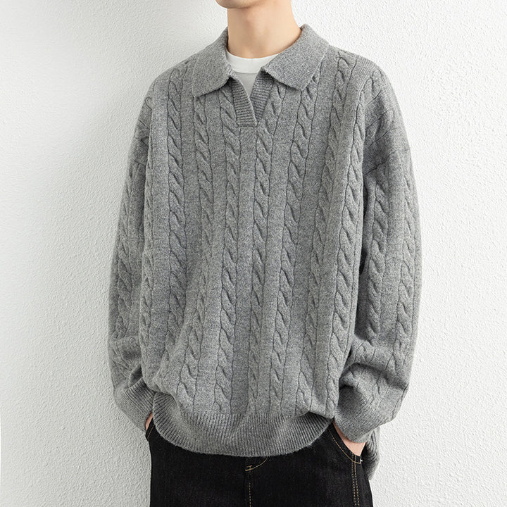 Herren Strickpullover mit Nautical Cable-Muster und klassischem Kragen Aliams