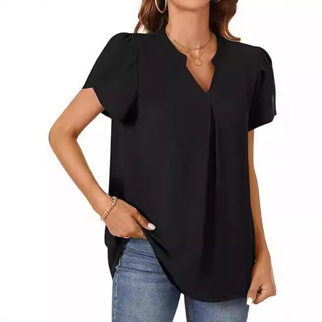 Damen Bluse mit eleganter V-Ausschnitt-Detail und leichten Puffärmeln Aliams