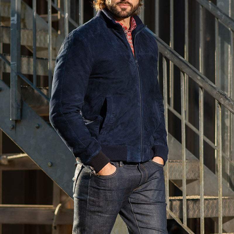 Herren elegante Wildlederjacke im modernen Biker-Stil Aliams