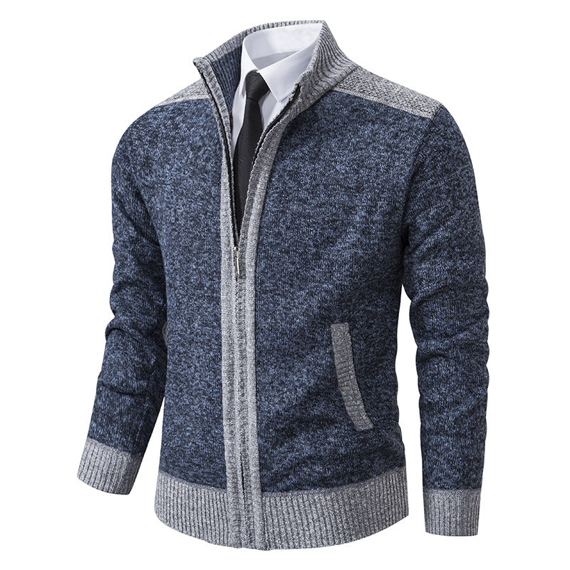 Herren gesteppte Strickjacke mit hohem Kragen und praktischen Taschen Aliams