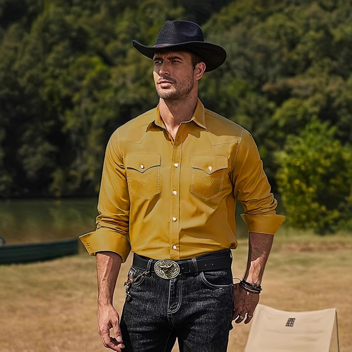 Herren Westernhemd mit kontrastierenden Nähten und Brusttaschen Aliams