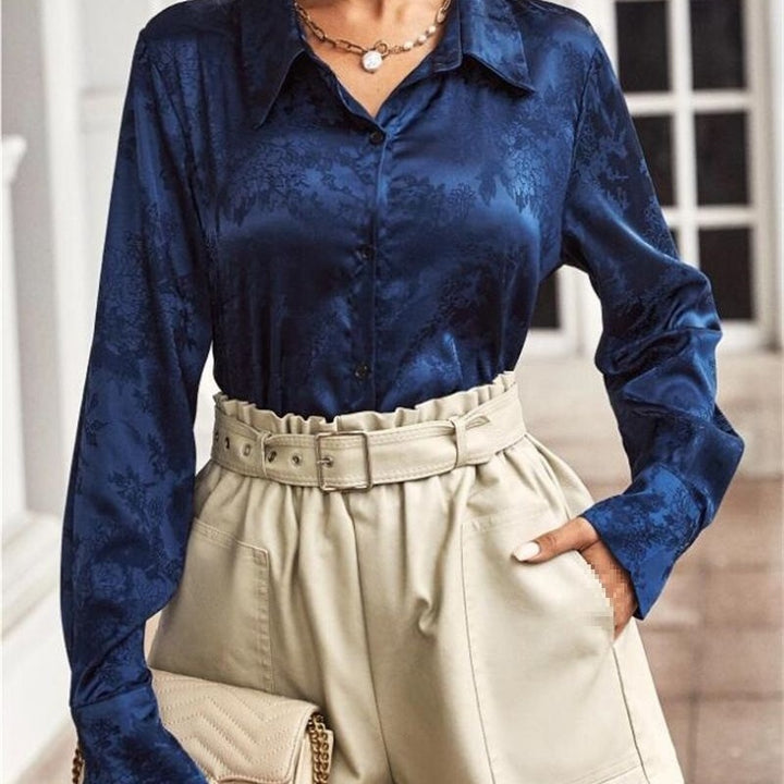 Damen Elegante satiniert Bluse mit floralen Muster Aliams