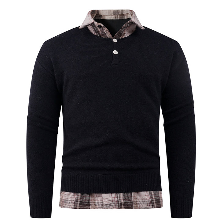 Herren Pullover mit integriertem Hemdkragen und Knopfdetails Aliams