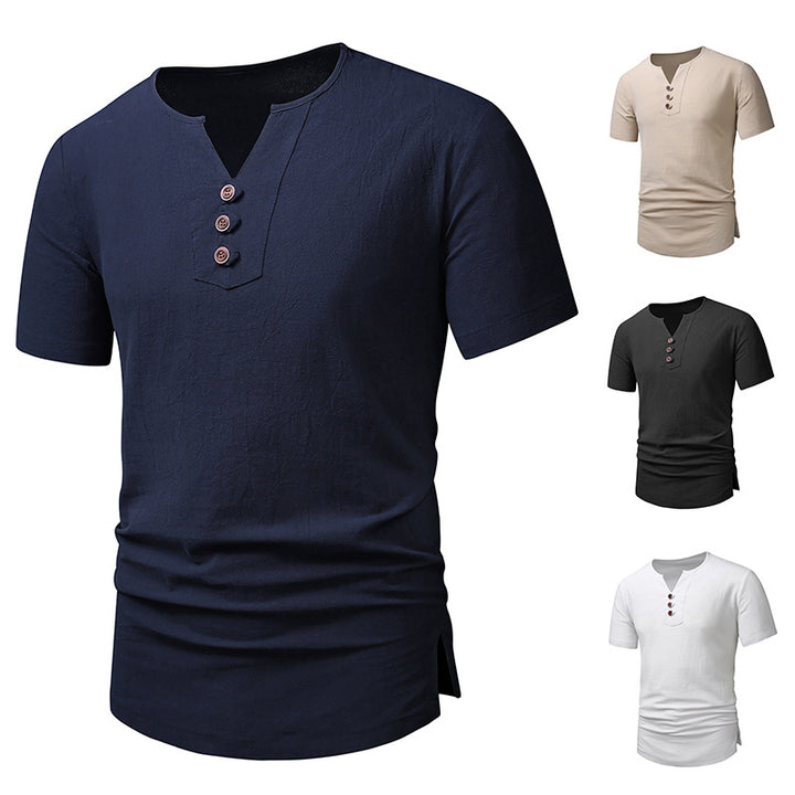 Herren Kurzarm-Henley-T-Shirt mit modernen Knopfdetails Aliams
