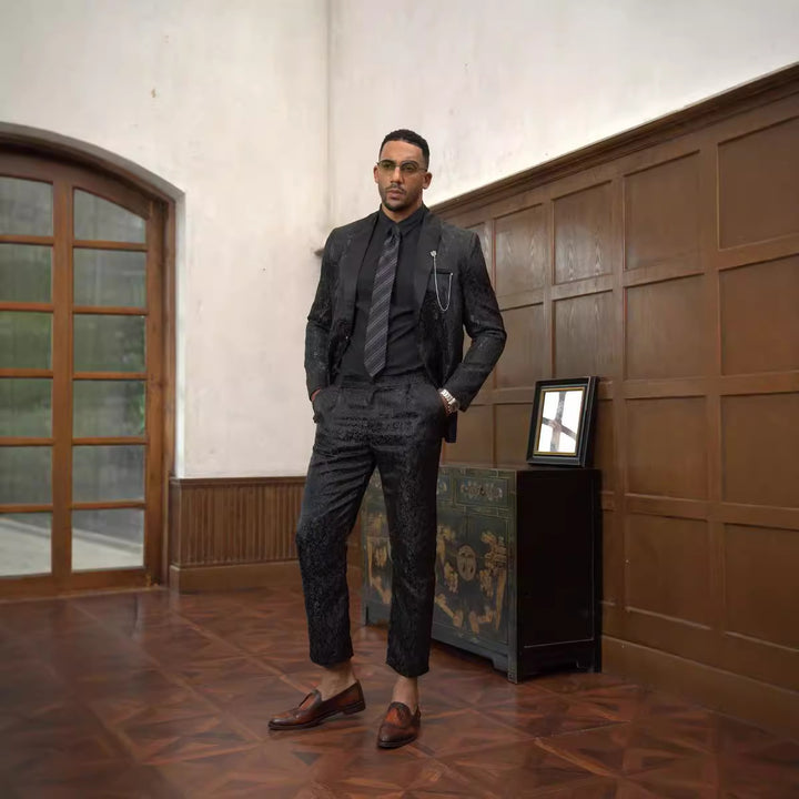 Herren festliches Anzugset mit floralem Jacquard-Muster Aliams