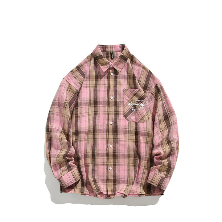 Herren kariertes Freizeithemd mit offenem Kragen und Brusttasche Aliams