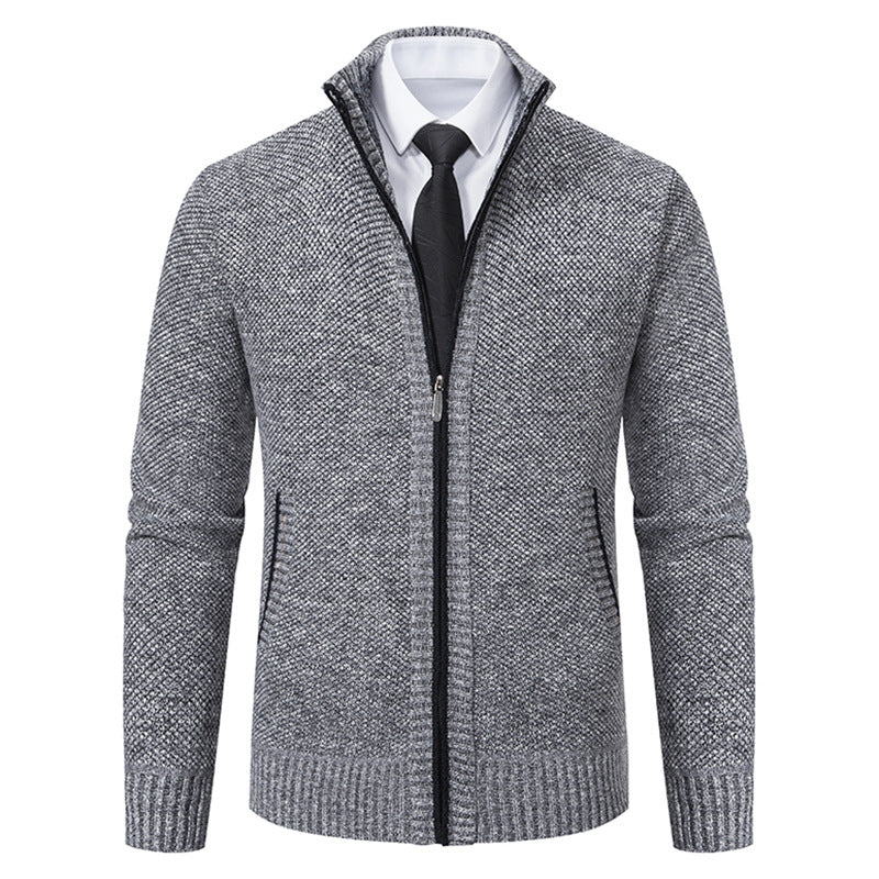 Herren elegante Strickjacke mit hohem Kragen und praktischem Reißverschluss Aliams