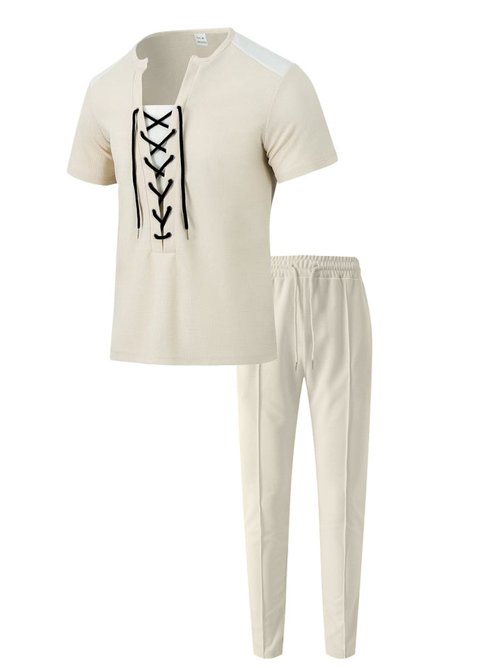 Herren Sportliches Zwei-Teiliges Set mit dekorativer Schnürung Aliams