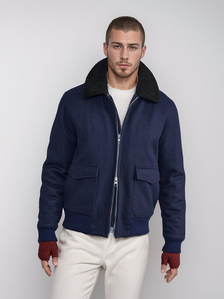 Herren warme und modische Bomberjacke mit Teddykragen Aliams