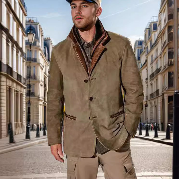 Herren stilvolle Wildlederjacke mit Kontrastkragen und praktischen Taschen Aliams