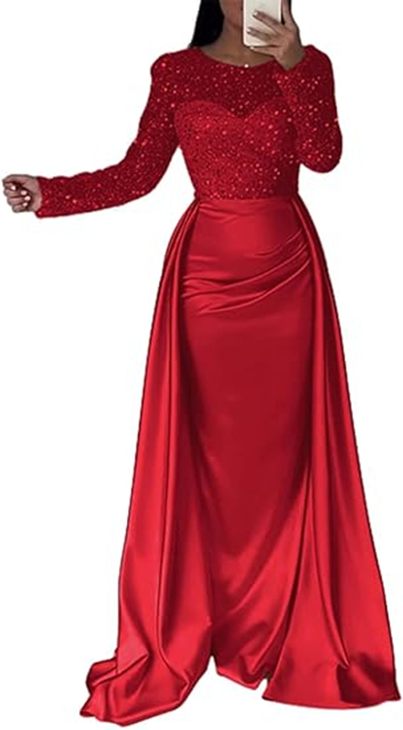 Damen Glamouröses Abendkleid mit Funkelnden Perlen und Fließendem Rock Aliams