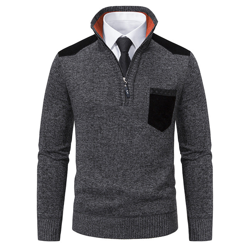 Herren eleganter Stehkragenpullover mit Reißverschluss und strukturiertem Design Aliams
