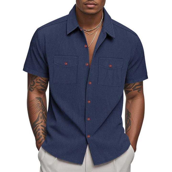 Herren elegantes Kurzarmhemd mit strukturiertem Design und praktischen Brusttaschen Aliams