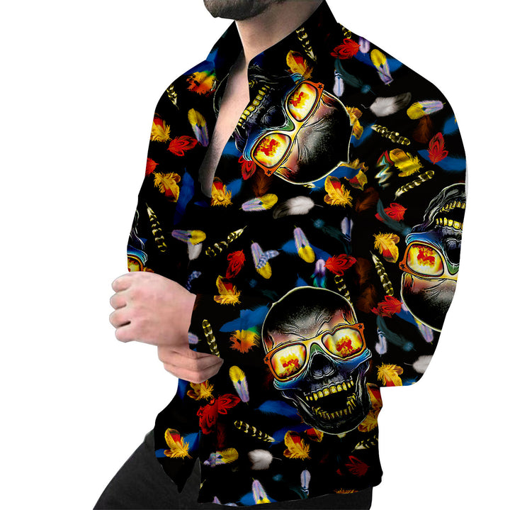 Herren Kreatives Langarmhemd mit Tier- und Kettenmotiv Aliams