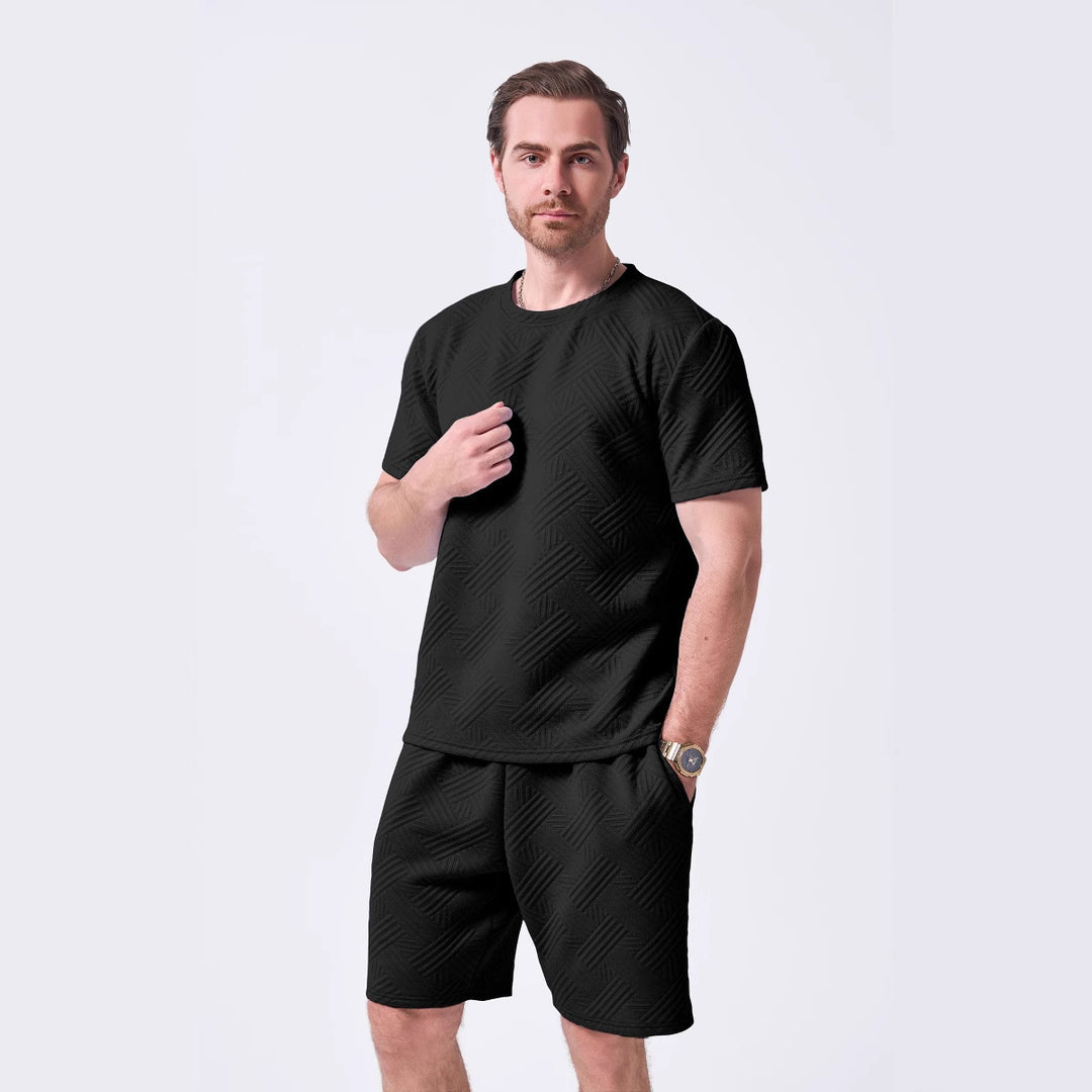 Herren sportliches Freizeit-T-Shirt und Shorts Set mit strukturierter Oberfläche Aliams