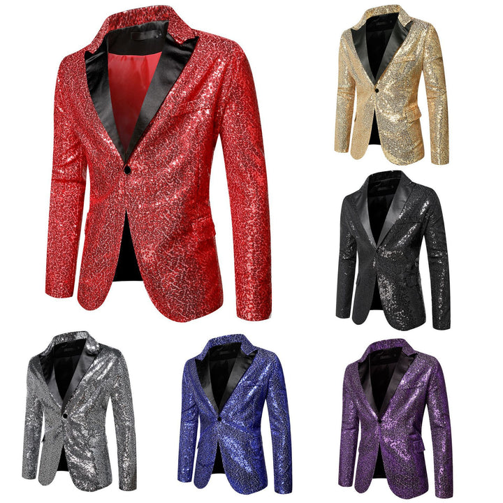 Herren extravagante Glitzer-Smokingjacke mit schwarzem Satinrevers Aliams