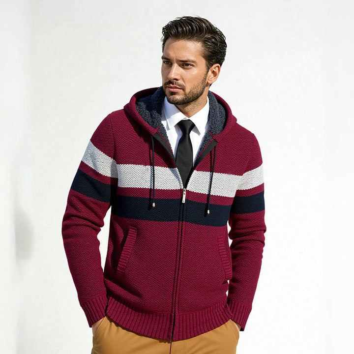 Herren stylische Strickjacke mit Kapuze und innovativem Design Aliams