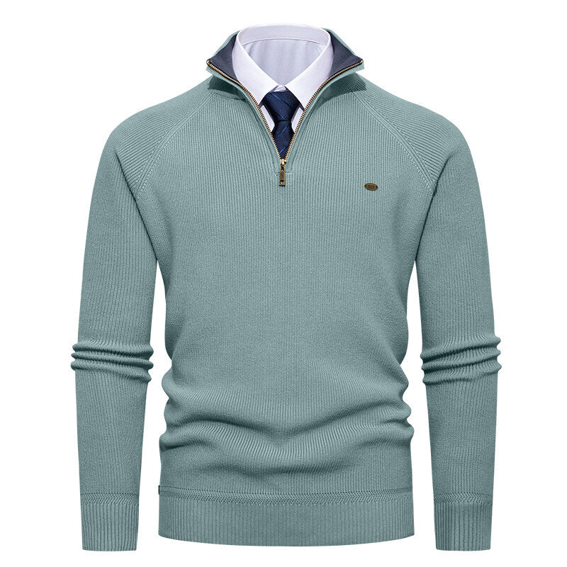 Herren eleganter Strickpullover mit Stehkragen und Reißverschluss Aliams