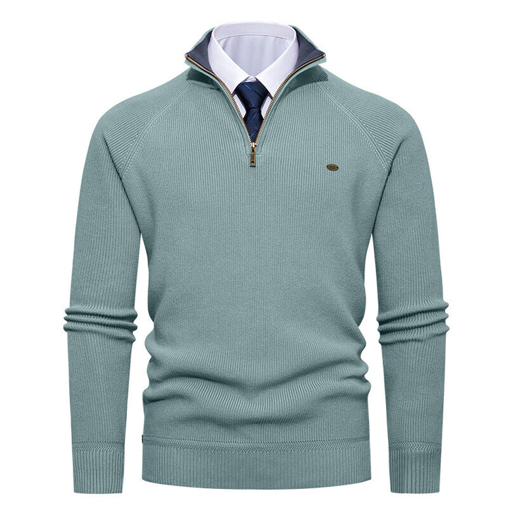 Herren eleganter Strickpullover mit Stehkragen und Reißverschluss Aliams