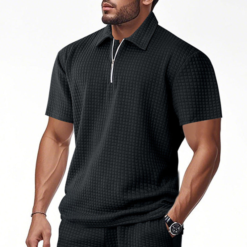 Herren Kurzarm-Henley-Shirt aus strukturierter Baumwollmischung mit Reißverschluss Aliams