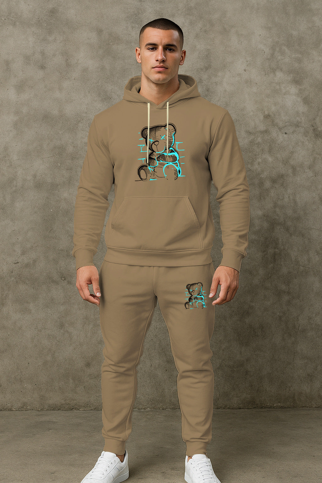 Herren bequemer Hoodie und Jogginghose Set mit einzigartigem Grafikdruck Aliams