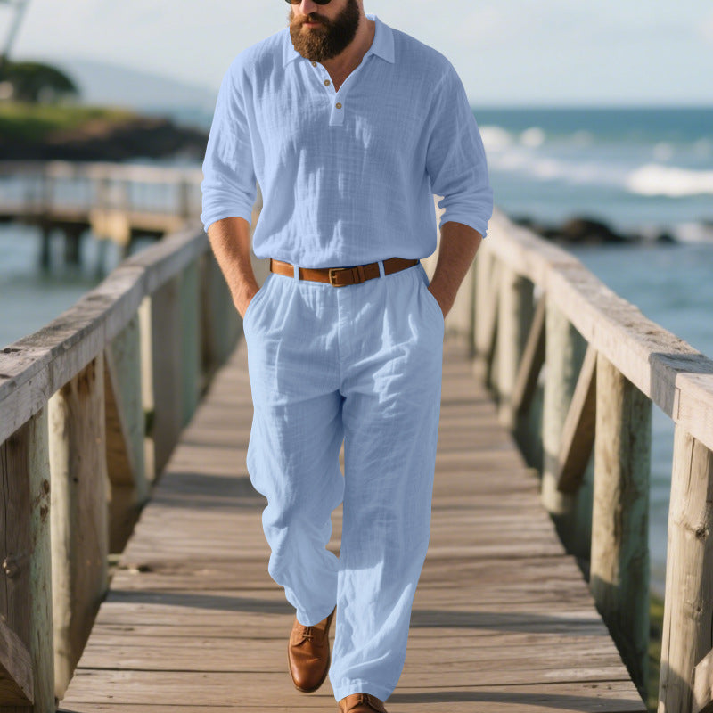 Herren eleganter Freizeit-Jumpsuit mit praktischen Taschen und stylischem Henley-Ausschnitt Aliams