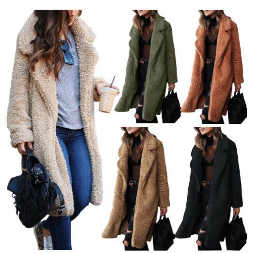 Damen Kuscheliger Teddy-Mantel mit großzügigem Schnitt und zwei praktischen Taschen Aliams