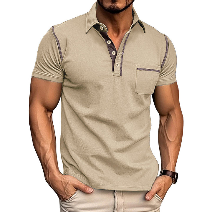 Herren Kurzarm-Hemd mit modischem Henley-Ausschnitt und Brusttasche Aliams