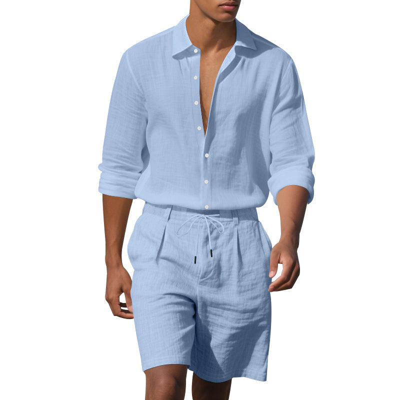 Herren Elegantes Langarmhemd und Shorts Set mit atmungsaktiven Materialien Aliams